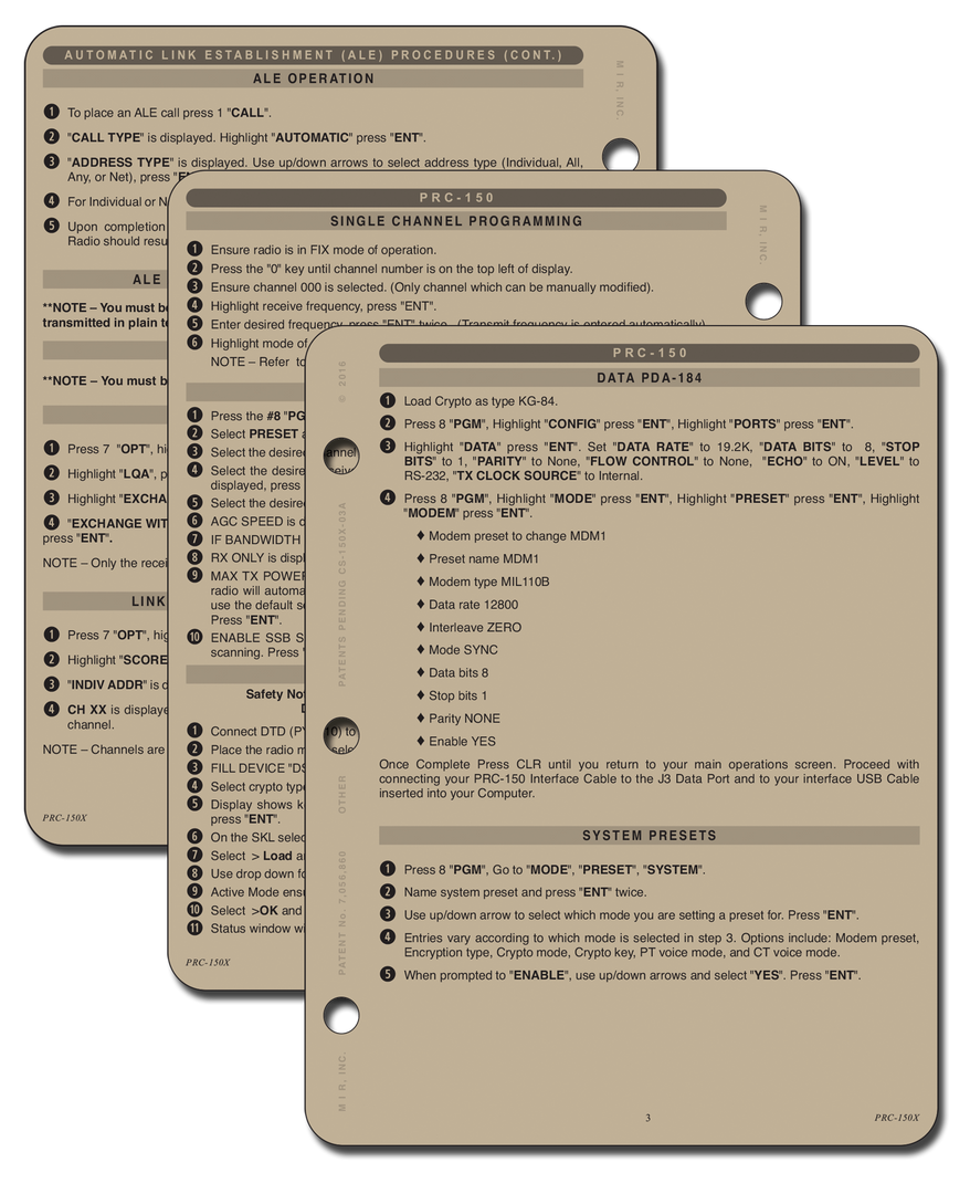 Mission Information Resources, Inc AN/PRC-150X QUICK GUIDE Tactical