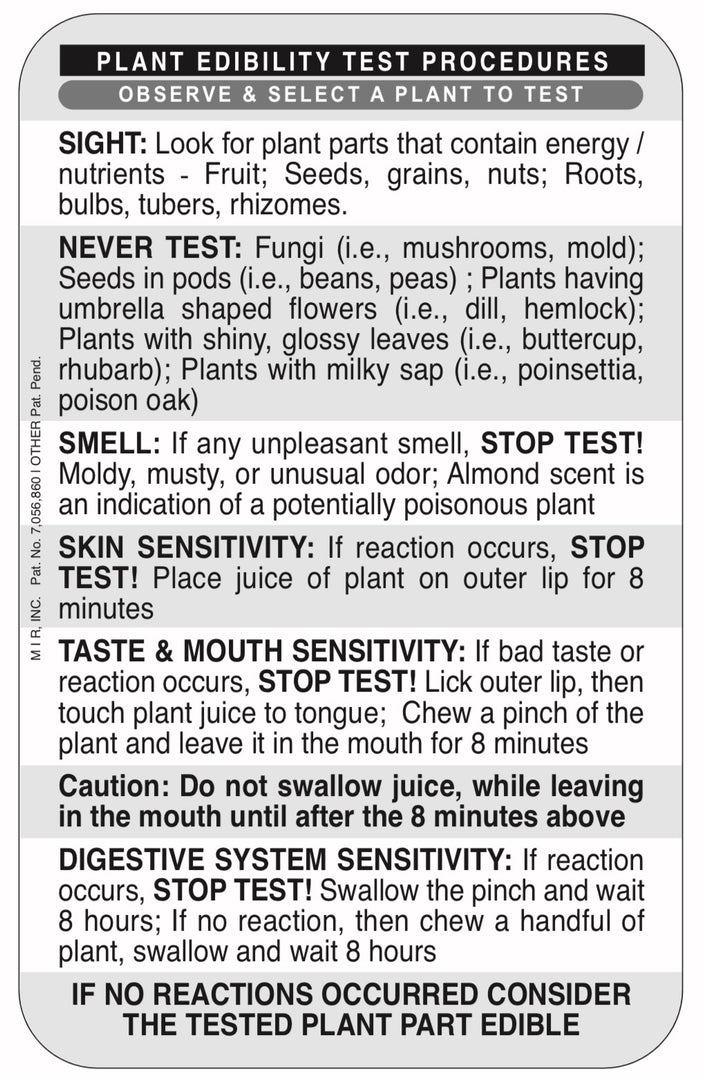 Mission Information Resources, Inc Tactical Plant Edibility Reference Card