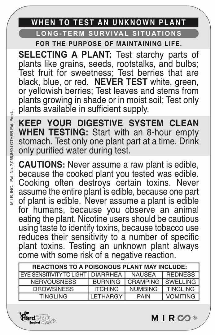 Mission Information Resources, Inc Tactical Plant Edibility Reference Card